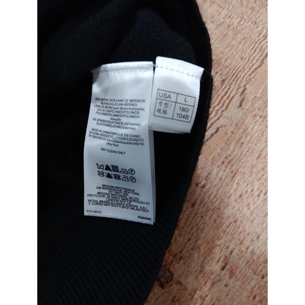 Brooks Brothers Sweater Black V Neck Fine Italian‎ Merino Wool Sz L 2635